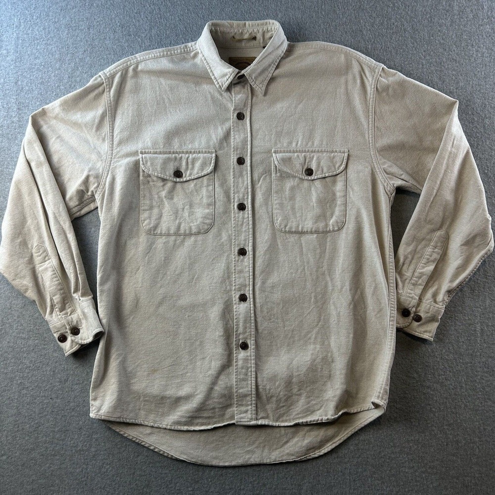 St. Johns Bay Shirt Womens M Button Down Heavy Weight Ivory‎ 100% Cotton